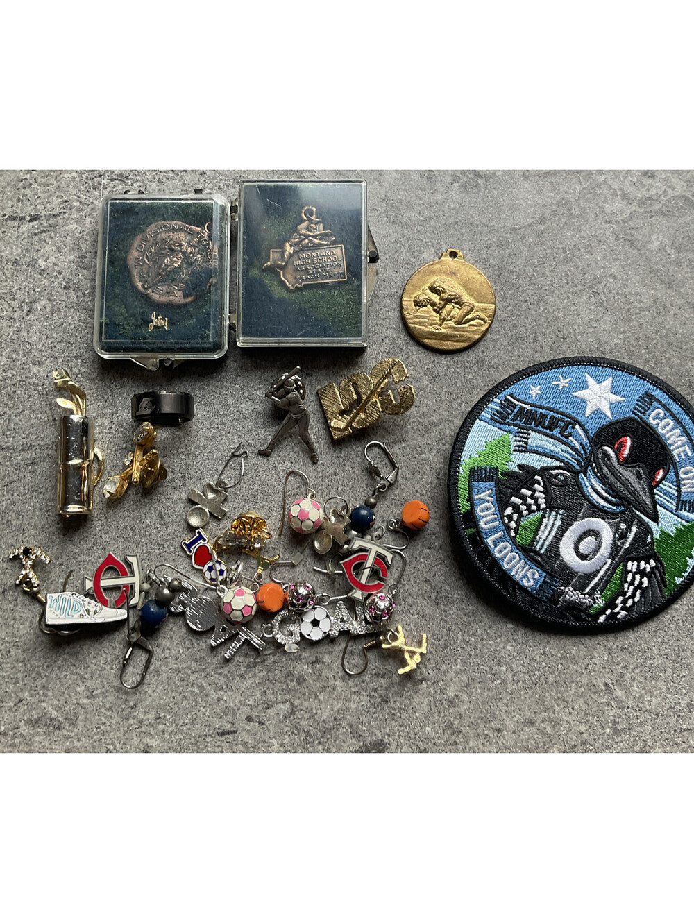 Great Lot Of Sports Themed Jewelry, Pins And Trinkets Lot #3
